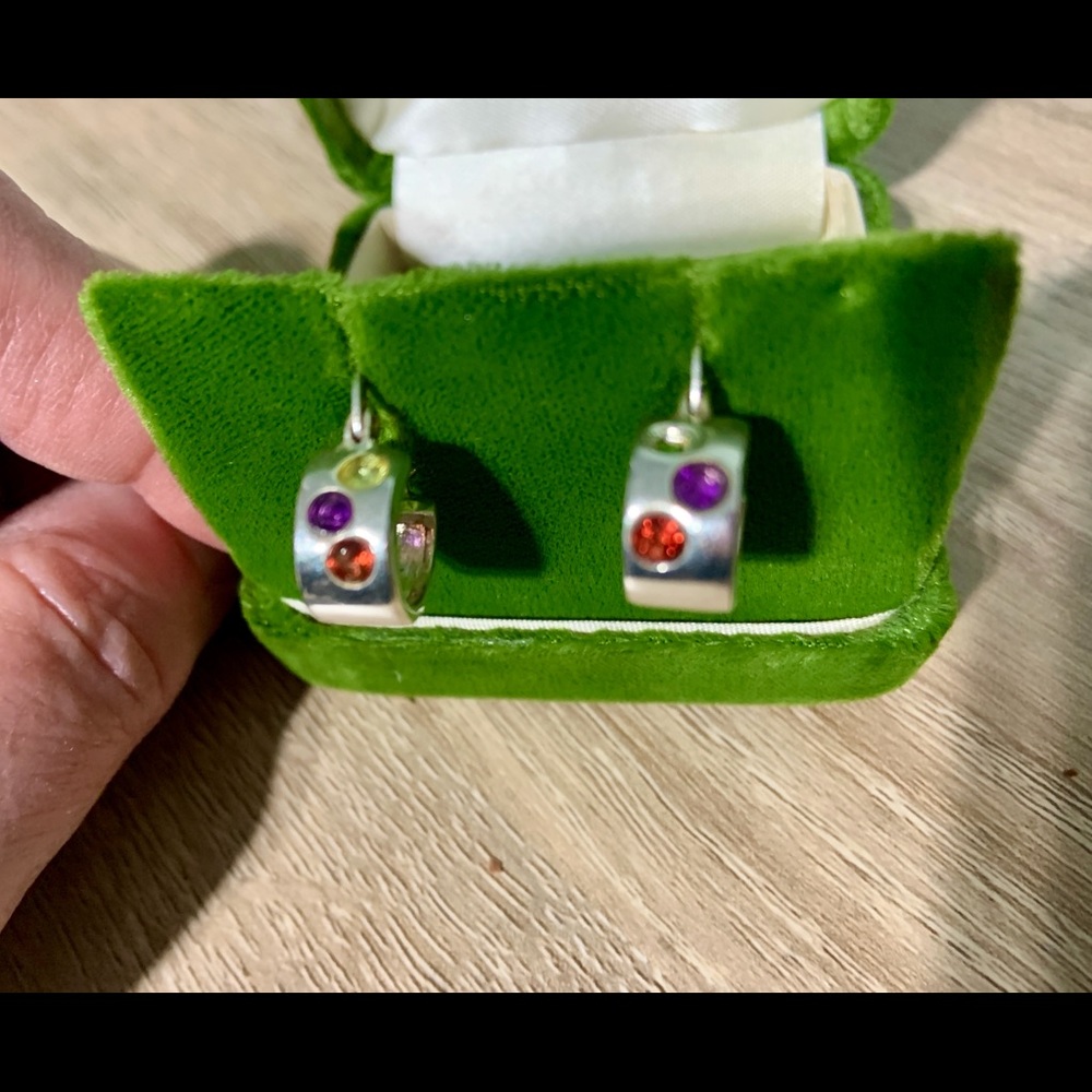 Sterling Silver Multi Gemstone Ear Hugger Earrings
